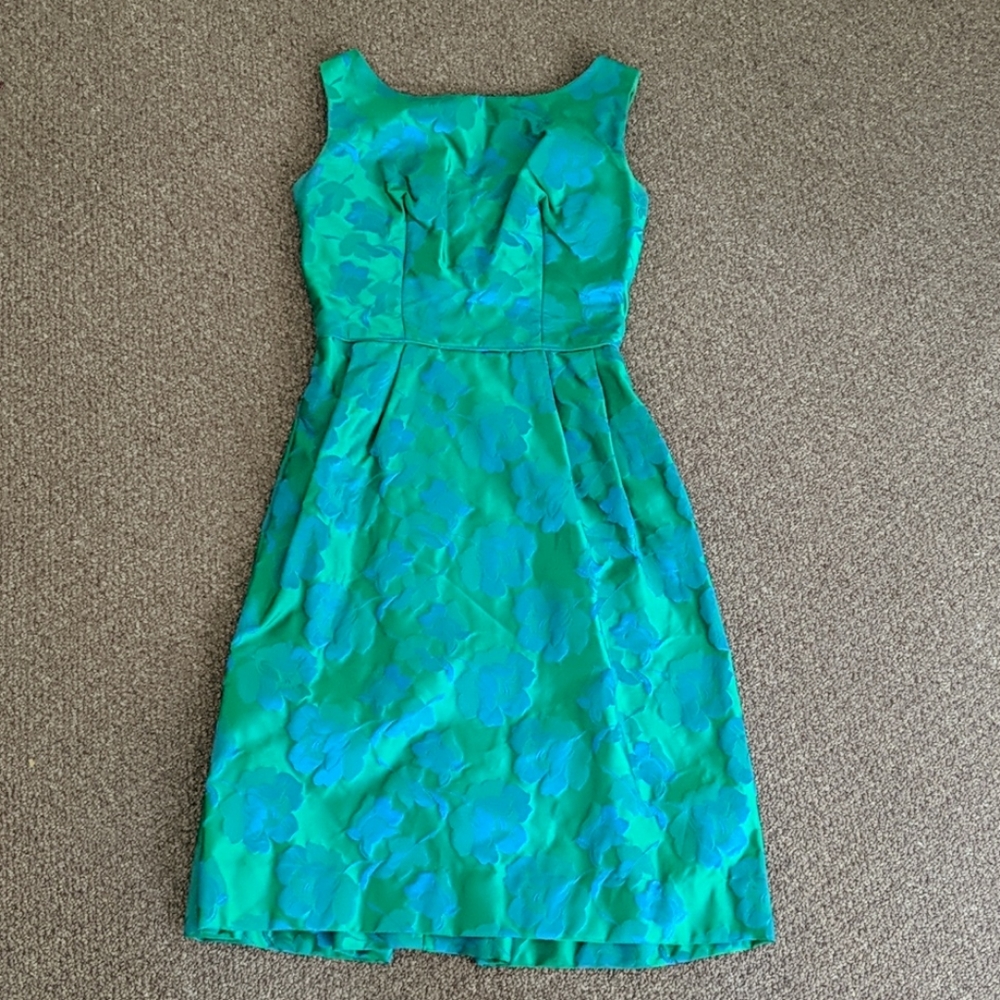 Vintage 1960s Green Brocade Party Dress